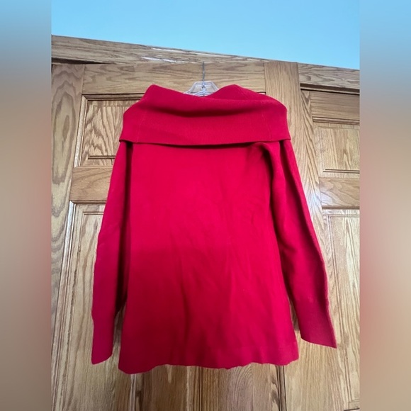French Connection - Oversized Red Ribbed Cowl Funnel Neck Knit Sweater - Picture 5 of 5